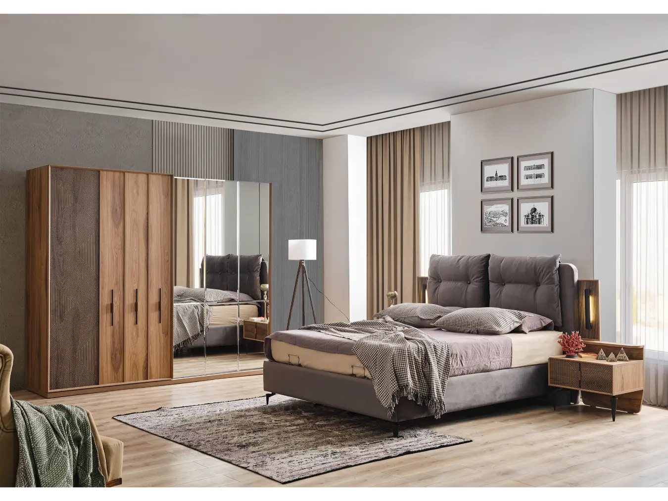 Clara Bedroom Set with Sliding Wardrobe - Thumbnail